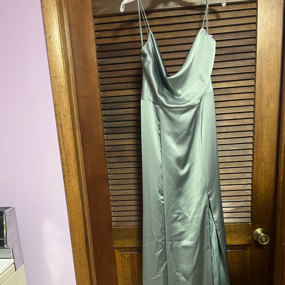 amsale chloe cowl neck dress sage size 12